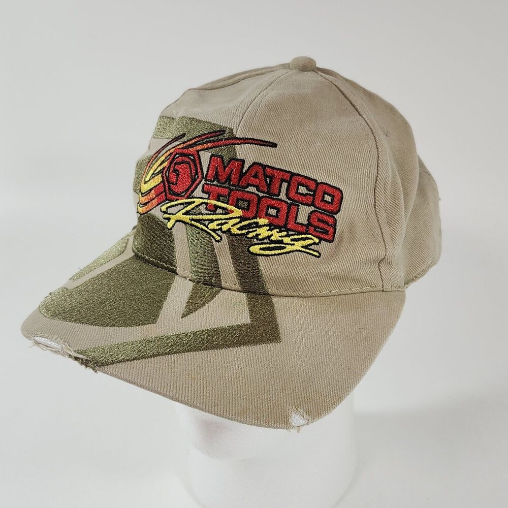 Matco Tools Racing Hat Distressed Beige 100% Cotton Snapback Trucker Baseball